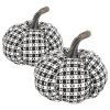 Set of 2, 7x7x6.7" Fabric Black-White Plaid Pumpkin Decor, for Holiday Halloween Decoration
