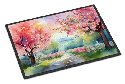 NEW Michigan Apple Blossoms in Watercolor Doormat Front Door Mat Indoor Outdoor Rugs for Entryway, Non Slip Washable Low Pile, 18H X 27W
