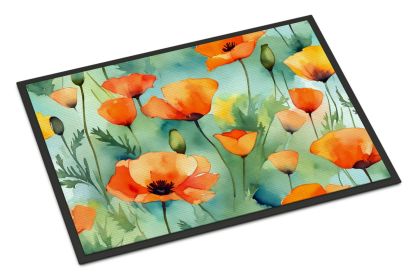 NEW California California Poppies in Watercolor Doormat Front Door Mat Indoor Outdoor Rugs for Entryway, Non Slip Washable Low Pile, 18H X 27W