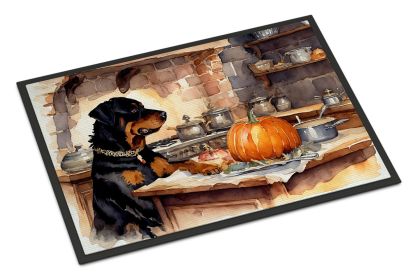 NEW Rottweiler Fall Kitchen Pumpkins Doormat Front Door Mat Indoor Outdoor Rugs for Entryway, Non Slip Washable Low Pile, 18H X 27W