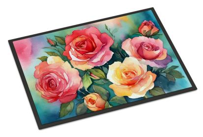 NEW Oklahoma Roses in Watercolor Doormat Front Door Mat Indoor Outdoor Rugs for Entryway, Non Slip Washable Low Pile, 18H X 27W