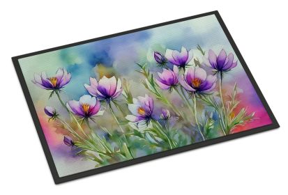 NEW South Dakota Pasque Flowers in Watercolor Doormat Front Door Mat Indoor Outdoor Rugs for Entryway, Non Slip Washable Low Pile, 18H X 27W