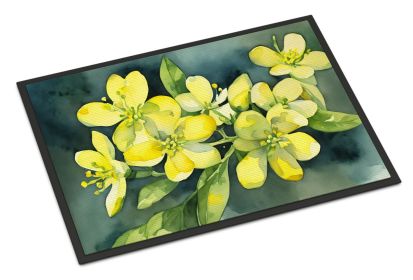 NEW South Carolina Yellow Jessamine in Watercolor Doormat Front Door Mat Indoor Outdoor Rugs for Entryway, Non Slip Washable Low Pile, 18H X 27W