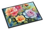 New Rose Watercolor Mat Indoor - Outdoor Rug, Entryway, Non Slip, Washable Low Pile, 18H X 27W