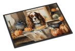 NEW Cavalier Spaniel Fall Kitchen Pumpkins Doormat Front Door Mat Indoor Outdoor Rugs for Entryway, Non Slip Washable Low Pile, 18H X 27W