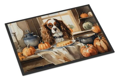 NEW Cavalier Spaniel Fall Kitchen Pumpkins Doormat Front Door Mat Indoor Outdoor Rugs for Entryway, Non Slip Washable Low Pile, 18H X 27W