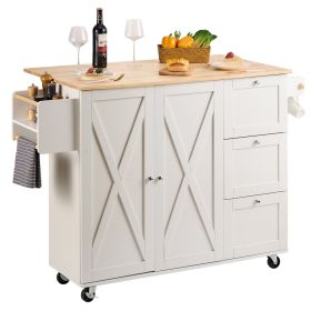 VEVOR Kitchen Island Mobile Cart with Solid Wood Top, Storage Cabinets Spice & Towel Rack Rolling Kitchen Table 45.3"