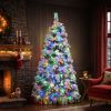 6FT Pre-Lit Spruce Snow Flocked Christmas Tree with Pine Cones, Artificial Xmas Tree with 403 Branch Tips,Mixed PE & PVC Branches