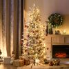 6ft Tall Prelit Artificial Christmas Tree Holiday DÃ©cor with 636 Snow Flocked Branches, 250 Warm Yellow Clear Lights, Auto Open, Extra Bulb