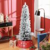 5ft Artificial Pencil Christmas Tree with 263 Snow Flocked Tips, Metal Base, Realistic Xmas Tree