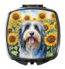 Bearded Collie in Sunflowers Compact Mirror Decorative Travel Makeup Mirror for Women Girls Gifts Pocket Makeup Mirror Folding Handheld