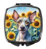 American Hairless Terrier in Sunflowers Compact Mirror Decorative Travel Makeup Mirror for Women Girls Gifts Pocket Makeup Mirror Folding Handheld