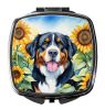 Bernese Mountain Dog in Sunflowers Compact Mirror Decorative Travel Makeup Mirror for Women Girls Gifts Pocket Makeup Mirror Folding Handheld