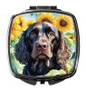 American Water Spaniel in Sunflowers Compact Mirror Decorative Travel Makeup Mirror for Women Girls Gifts Pocket Makeup Mirror Folding Handheld