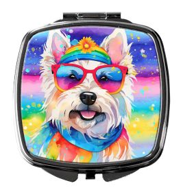 Westie Hippie Dawg Compact Mirror Decorative Travel Makeup Mirror for Women Girls Gifts Pocket Makeup Mirror Folding Handheld