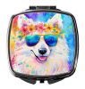 Samoyed Hippie Dawg Compact Mirror Decorative Travel Makeup Mirror for Women Girls Gifts Pocket Makeup Mirror Folding Handheld