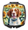 Brittany Spaniel in Sunflowers Compact Mirror Decorative Travel Makeup Mirror for Women Girls Gifts Pocket Makeup Mirror Folding Handheld