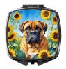 Bullmastiff in Sunflowers Compact Mirror Decorative Travel Makeup Mirror for Women Girls Gifts Pocket Makeup Mirror Folding Handheld