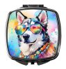Siberian Husky Hippie Dawg Compact Mirror Decorative Travel Makeup Mirror for Women Girls Gifts Pocket Makeup Mirror Folding Handheld