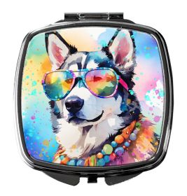 Siberian Husky Hippie Dawg Compact Mirror Decorative Travel Makeup Mirror for Women Girls Gifts Pocket Makeup Mirror Folding Handheld