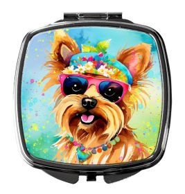 Yorkshire Terrier Hippie Dawg Compact Mirror Decorative Travel Makeup Mirror for Women Girls Gifts Pocket Makeup Mirror Folding Handheld