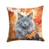 Nebelung Cat in Fall Leaves Decorative Pillow Machine Washable, Indoor Outdoor for Couch Bed or Patio 14Hx14W