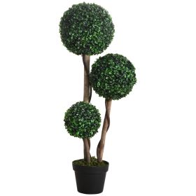Artificial Plant for Home Office Decor Indoor & Outdoor, in Pot, 3 Ball Boxwood Topiary Tree