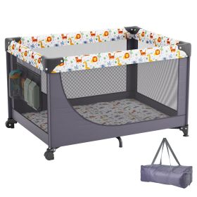Baby Playpen Travel Crib, Quick-Folding Playpen for Baby & Toddler, Portable Baby Fence Play Yard with Wheels, Breathable Mesh & Travel Bag, Indoor/O