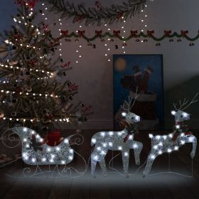 Reindeer & Sleigh Christmas Outdoor Decoration 60 LED Lights, Sliver