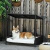 Wicker Dog House Raised Rattan Puppy Bed Cat Shelter for Indoor Outdoor Garden Patio Pet Sofa with Removable Cushion for Medium Sized Pet Brown