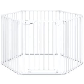 6-Panel Expandable Safety Gate (34.5"-154"), 270° Rotatable Baby/Pet Barrier for Fireplace Stairway Doorway-White