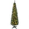 HOMCOM 6' Tall Pre-Lit Slim Noble Fir Artificial Pencil Christmas Tree with 200 Warm White LED Lights and 390 Tips, for Christmas Decoration, Green