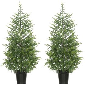 HOMCOM Set of 2 Artificial Christmas Tree, 4 ft Norflok Pine Xmas Tree with 133 Molded Tips and Pot Base, Easy Assembly, Green