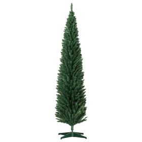 HOMCOM 8ft Unlit Pencil Artificial Christmas Tree with Realistic Branches and 618 Tips, Plastic Base, Green