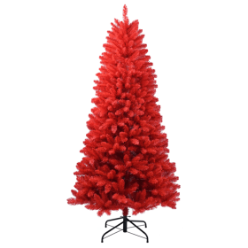 Artificial 7ft Red Christmas Tree with 1066 PVC Branch Tips, Hinged Premium & Foldable Base for Indoor Holiday Decorating