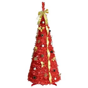 6ft Wrap Pop Up Red Tree Environmentally Friendly Fireproof Artificial Christmas Tree
