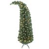 HOMCOM 5 ft Prelit Bent Top Christmas Tree, Whimsical Xmas Tree Slim High Mountain Fir with 100 LEDs and Metal Stand, Green