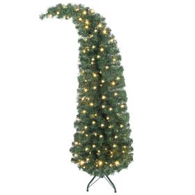 HOMCOM 5 ft Prelit Bent Top Christmas Tree, Whimsical Xmas Tree Slim High Mountain Fir with 100 LEDs and Metal Stand, Green