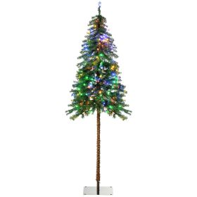 HOMCOM 6' Artificial Christmas Trees, with Warm White or Colorful LED Lights, Pencil Shape, Steel Base