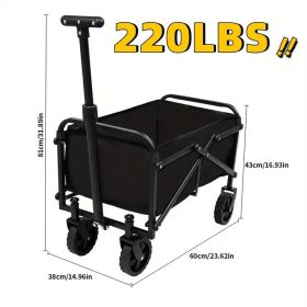 Heavy Duty Foldable Utility Wagon Cart 220 lbs Capacity Portable Collapsible Outdoor Beach Garden Trolley with 360° All Terrain Wheels Side Pockets fo