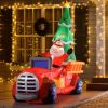 HOMCOM 7.5ft Christmas Inflatable Santa Claus Driving a Fire Truck with Tree, Outdoor Blow-Up Yard Decoration with LED Lights Display