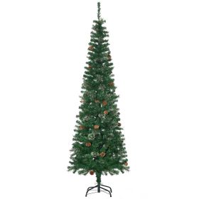 HOMCOM 6.5 Foot Pencil Artificial Christmas Tree, Slim Pine Needles Xmas Tree with Realistic Branches, Pine Cones, Metal Base, Green