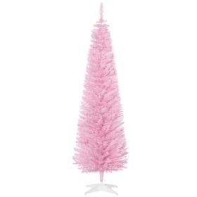 HOMCOM 6' Artificial Pencil Christmas Tree, Slim Xmas Tree with 390 Realistic Branch Tips and Plastic Stand, Pink
