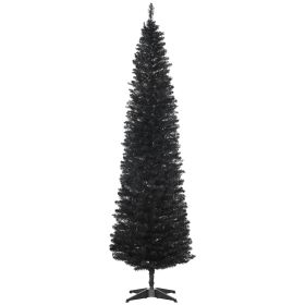HOMCOM 7' Artificial Pencil Christmas Tree, Slim Xmas Tree with 499 Realistic Branch Tips and Plastic Stand, Black