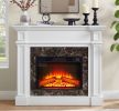 Electric Fireplace Heater with Mantel, Freestanding, Realistic Stacked Stone W- Remote Control Timer LED Flame