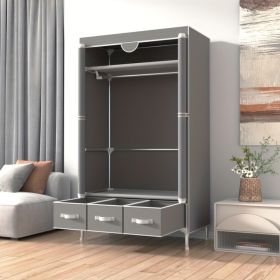 Portable Clothes Closet Rolling Door Wardrobe with Hanging Rack Non-Woven Fabric Storage Organizer with Three Drawer Boxes No-Tool Assembly - 67in*35