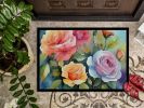 New Rose Watercolor Mat Indoor - Outdoor Rug, Entryway, Non Slip, Washable Low Pile, 18H X 27W