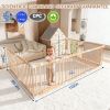 Natural Wood Baby Playpen 10 Panel Foldable Play Yard with Door Panel and Built-in Toys Easy to Assemble Foldable Assembled Into Various Shapes includ