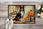 NEW Collie Fall Kitchen Pumpkins Doormat Front Door Mat Indoor Outdoor Rugs for Entryway, Non Slip Washable Low Pile, 18H X 27W
