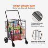Folding Shopping Cart, Jumbo Grocery Cart with Double Baskets, 360Â° Swivel Wheels, Heavy Duty Utility Cart, 110 LBS Large Capacity Utility Cart for L